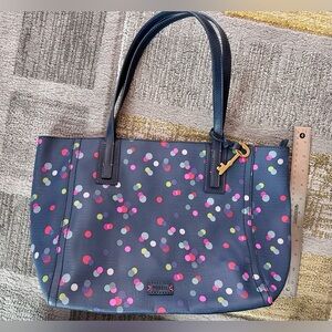 Fossil Emma Navy Polka Dot Shoulder Tote